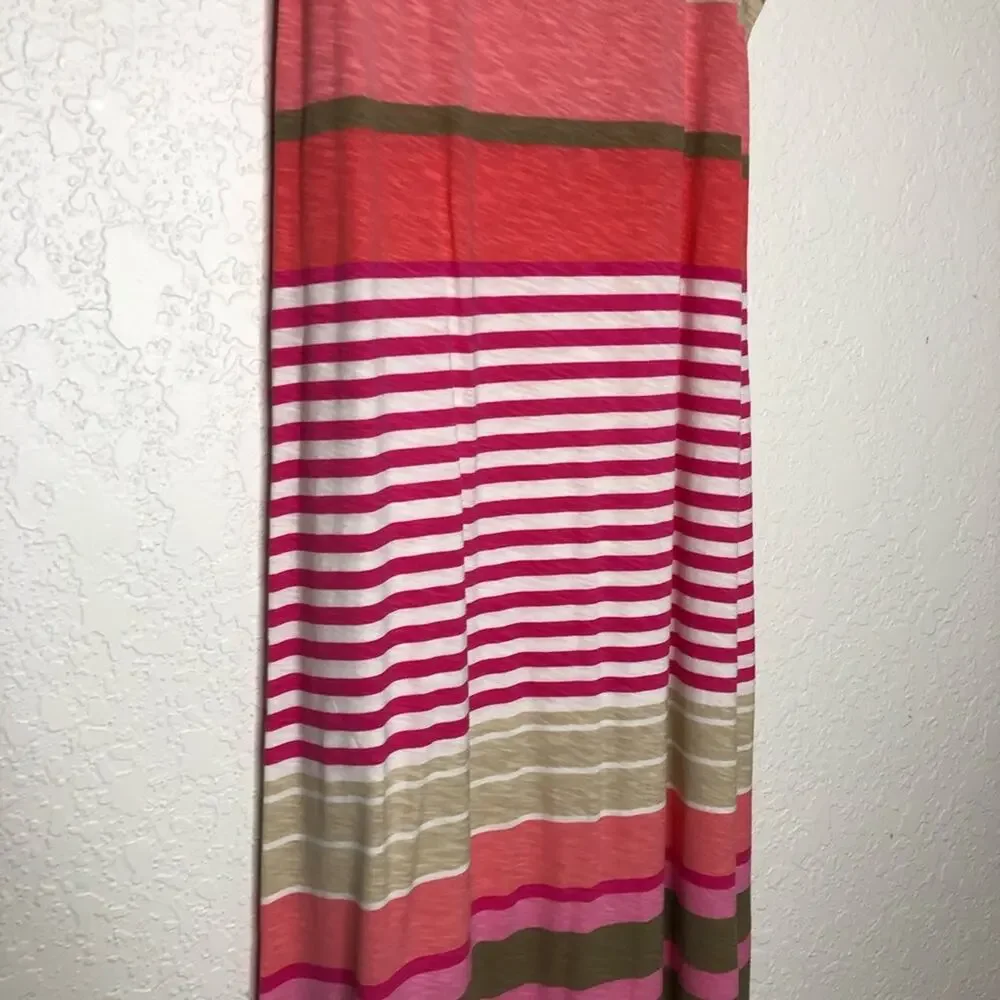Tommy Bahama pink white tan striped sleeveless maxi dress size Extra Small XS